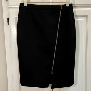 J. Crew Black Pencil Skirt with Asymmetrical Bronze Zipper Size 2